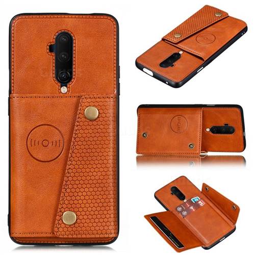 Retro Multifunction Card Slots Stand Leather Coated Phone Back Cover for OnePlus 7T Pro - Brown