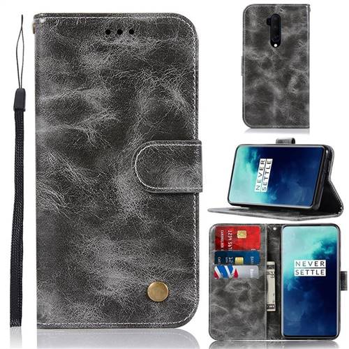 Luxury Retro Leather Wallet Case for OnePlus 7T Pro - Gray