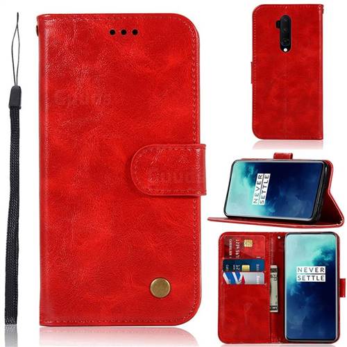 Luxury Retro Leather Wallet Case for OnePlus 7T Pro - Red