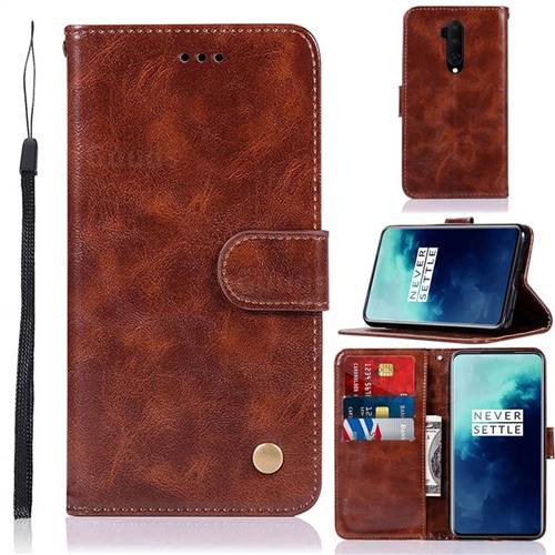 Luxury Retro Leather Wallet Case for OnePlus 7T Pro - Brown