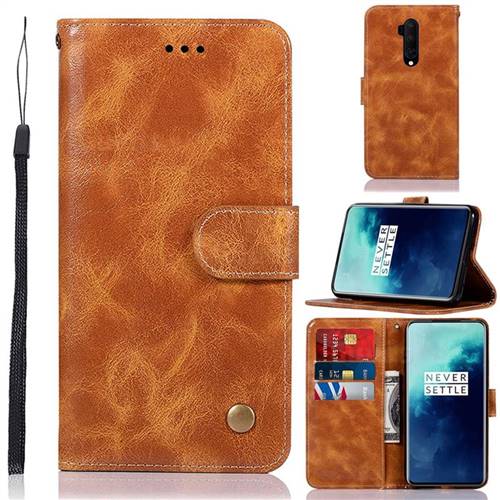 Luxury Retro Leather Wallet Case for OnePlus 7T Pro - Golden