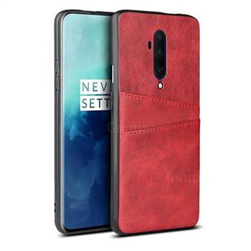Simple Calf Card Slots Mobile Phone Back Cover for OnePlus 7T Pro - Red