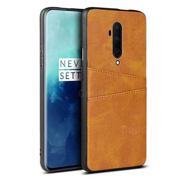 Simple Calf Card Slots Mobile Phone Back Cover for OnePlus 7T Pro - Yellow