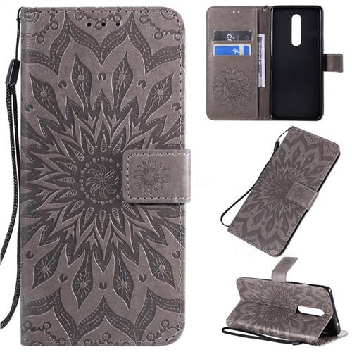 Embossing Sunflower Leather Wallet Case for OnePlus 8 - Gray