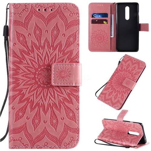 Embossing Sunflower Leather Wallet Case for OnePlus 8 - Pink