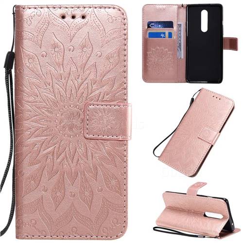 Embossing Sunflower Leather Wallet Case for OnePlus 8 - Rose Gold