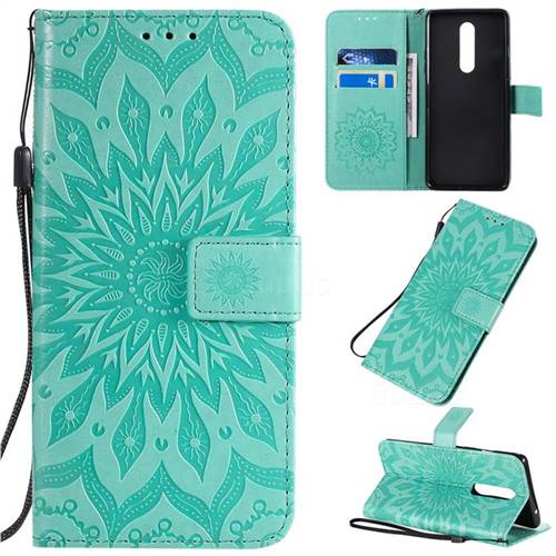 Embossing Sunflower Leather Wallet Case for OnePlus 8 - Green