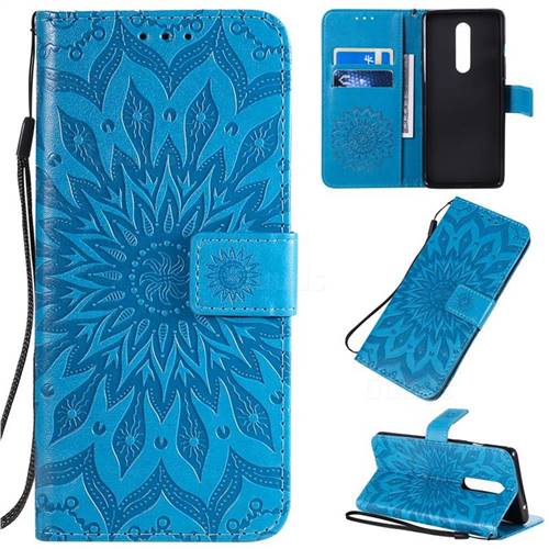 Embossing Sunflower Leather Wallet Case for OnePlus 8 - Blue