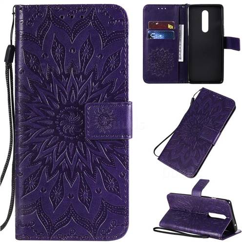 Embossing Sunflower Leather Wallet Case for OnePlus 8 - Purple
