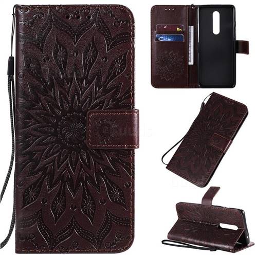 Embossing Sunflower Leather Wallet Case for OnePlus 8 - Brown