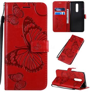 Embossing 3D Butterfly Leather Wallet Case for OnePlus 8 - Red