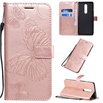 Embossing 3D Butterfly Leather Wallet Case for OnePlus 8 - Rose Gold