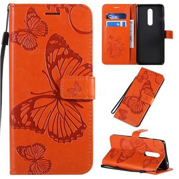 Embossing 3D Butterfly Leather Wallet Case for OnePlus 8 - Orange