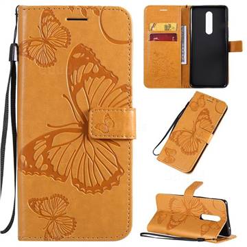 Embossing 3D Butterfly Leather Wallet Case for OnePlus 8 - Yellow