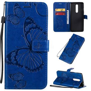 Embossing 3D Butterfly Leather Wallet Case for OnePlus 8 - Blue