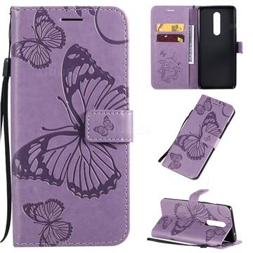 Embossing 3D Butterfly Leather Wallet Case for OnePlus 8 - Purple