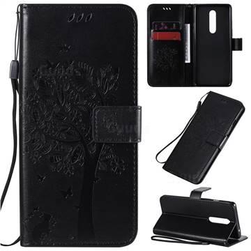 Embossing Butterfly Tree Leather Wallet Case for OnePlus 8 - Black
