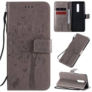 Embossing Butterfly Tree Leather Wallet Case for OnePlus 8 - Grey