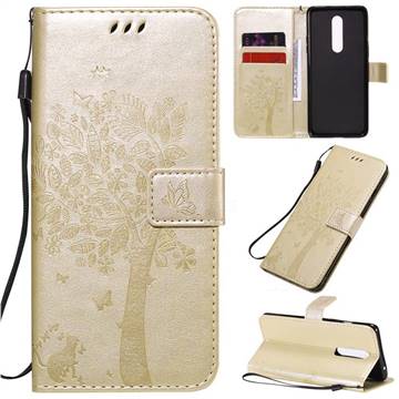 Embossing Butterfly Tree Leather Wallet Case for OnePlus 8 - Champagne