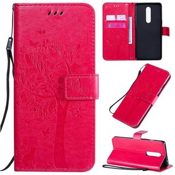 Embossing Butterfly Tree Leather Wallet Case for OnePlus 8 - Rose