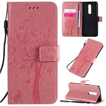 Embossing Butterfly Tree Leather Wallet Case for OnePlus 8 - Pink