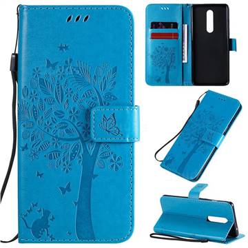 Embossing Butterfly Tree Leather Wallet Case for OnePlus 8 - Blue