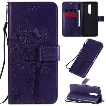 Embossing Butterfly Tree Leather Wallet Case for OnePlus 8 - Purple