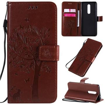 Embossing Butterfly Tree Leather Wallet Case for OnePlus 8 - Coffee