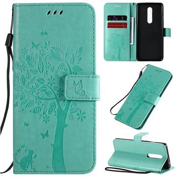 Embossing Butterfly Tree Leather Wallet Case for OnePlus 8 - Cyan