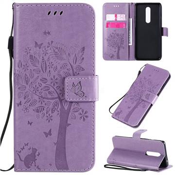 Embossing Butterfly Tree Leather Wallet Case for OnePlus 8 - Violet