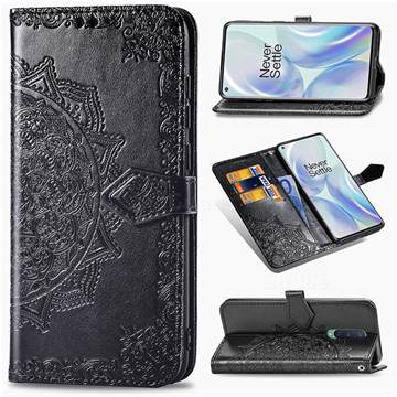 Embossing Imprint Mandala Flower Leather Wallet Case for OnePlus 8 - Black