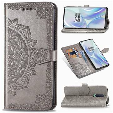 Embossing Imprint Mandala Flower Leather Wallet Case for OnePlus 8 - Gray