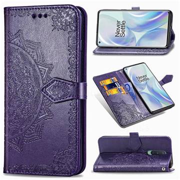 Embossing Imprint Mandala Flower Leather Wallet Case for OnePlus 8 - Purple