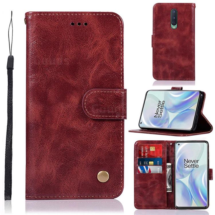 Luxury Retro Leather Wallet Case for OnePlus 8 - Wine Red