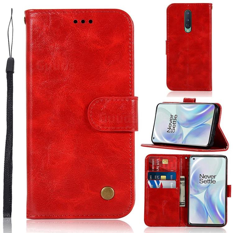 Luxury Retro Leather Wallet Case for OnePlus 8 - Red