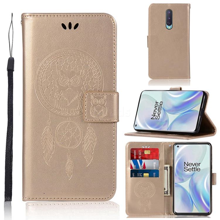 Intricate Embossing Owl Campanula Leather Wallet Case for OnePlus 8 - Champagne