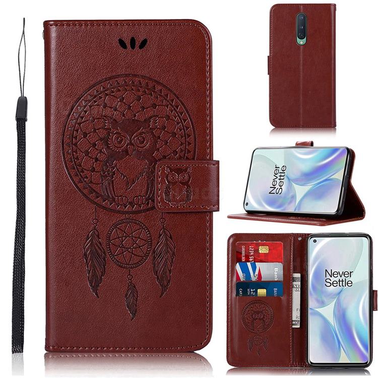 Intricate Embossing Owl Campanula Leather Wallet Case for OnePlus 8 - Brown