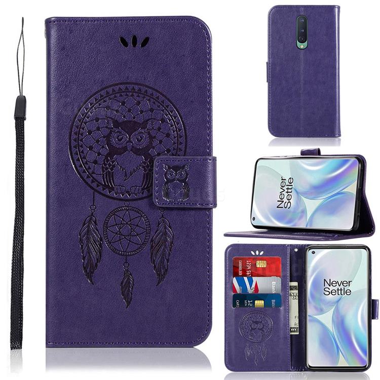 Intricate Embossing Owl Campanula Leather Wallet Case for OnePlus 8 - Purple