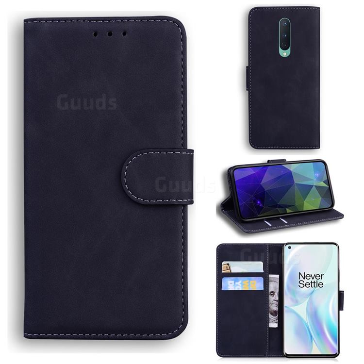 Retro Classic Skin Feel Leather Wallet Phone Case for OnePlus 8 - Black