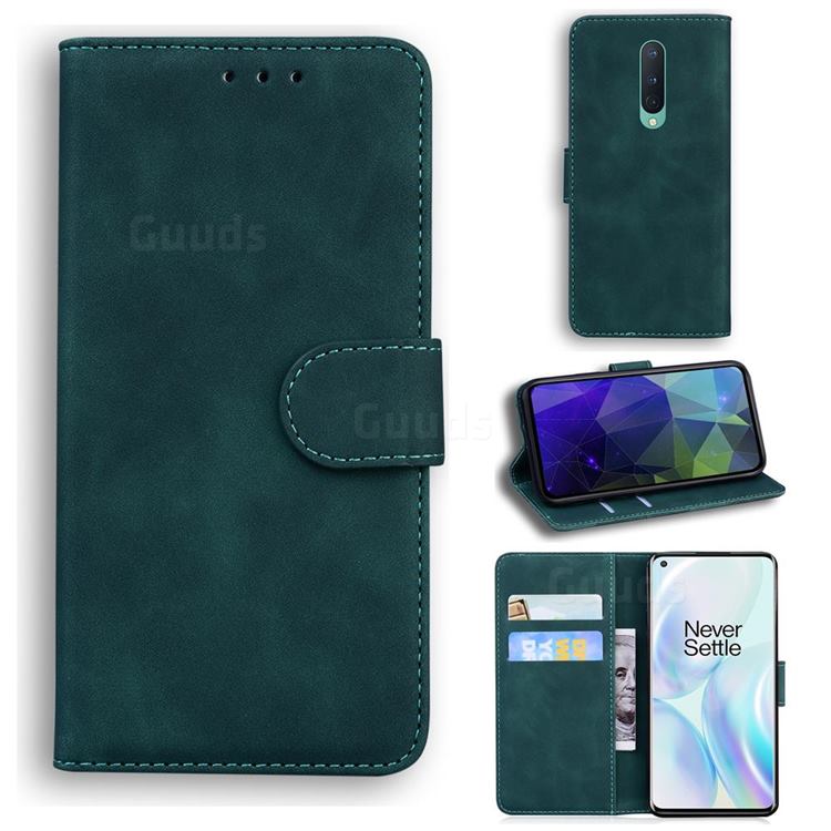 Retro Classic Skin Feel Leather Wallet Phone Case for OnePlus 8 - Green