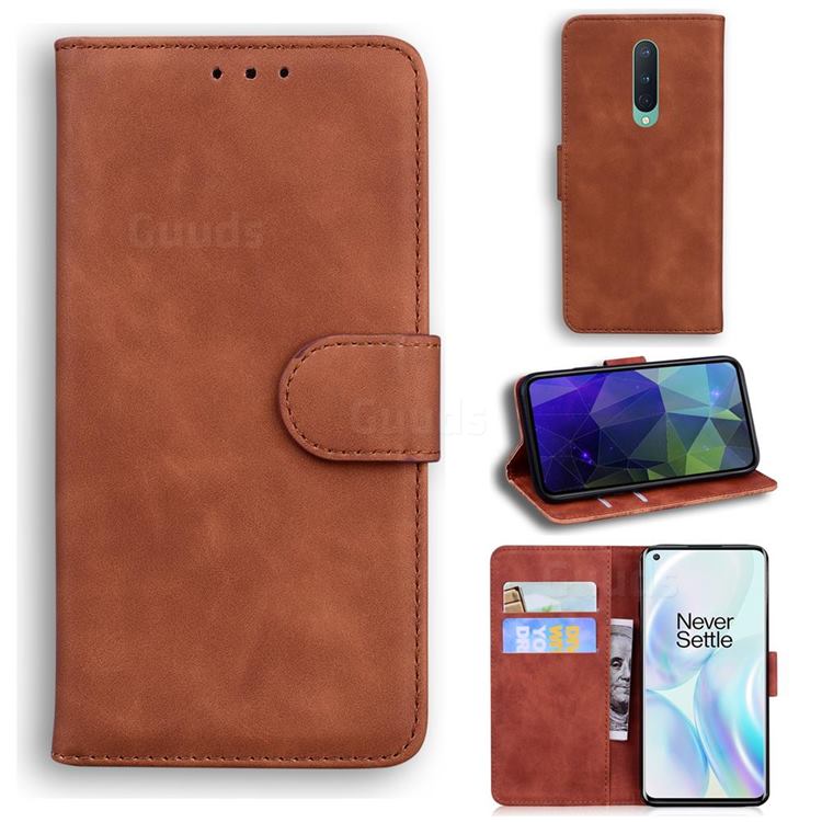 Retro Classic Skin Feel Leather Wallet Phone Case for OnePlus 8 - Brown