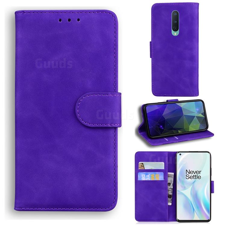 Retro Classic Skin Feel Leather Wallet Phone Case for OnePlus 8 - Purple