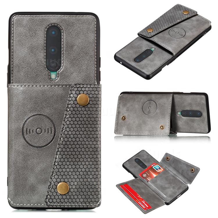 Retro Multifunction Card Slots Stand Leather Coated Phone Back Cover for OnePlus 8 - Gray