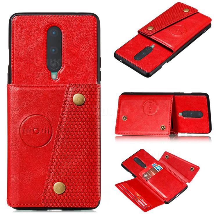 Retro Multifunction Card Slots Stand Leather Coated Phone Back Cover for OnePlus 8 - Red