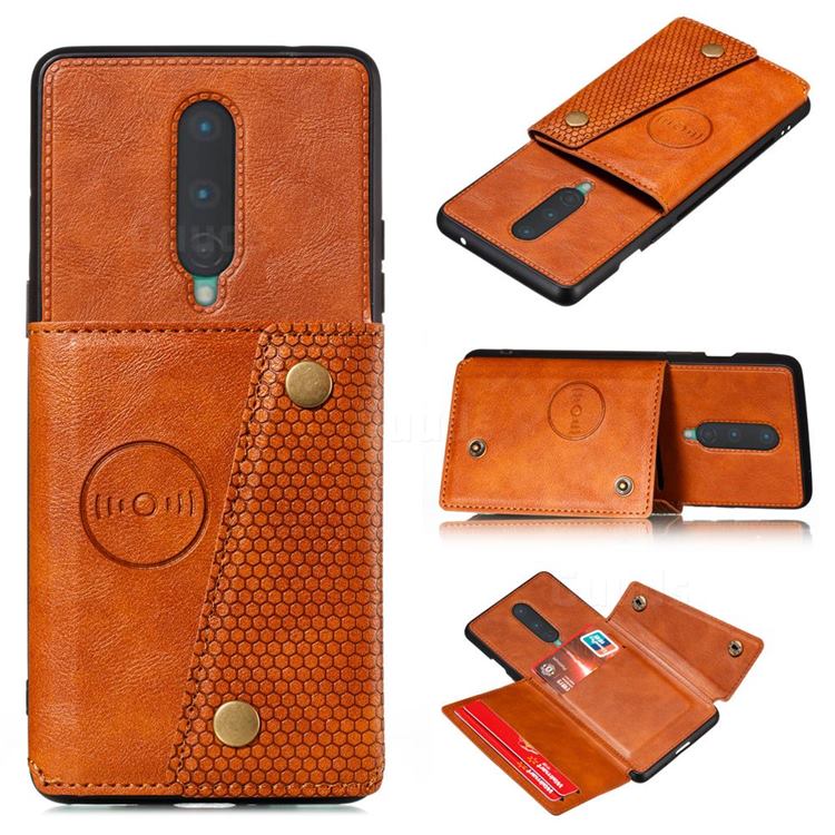Retro Multifunction Card Slots Stand Leather Coated Phone Back Cover for OnePlus 8 - Brown