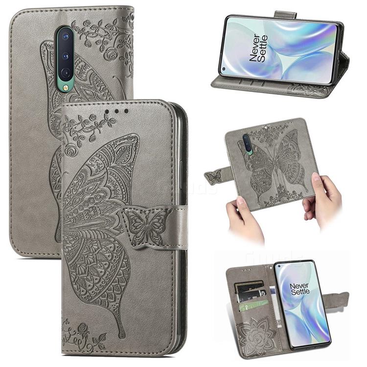 Embossing Mandala Flower Butterfly Leather Wallet Case for OnePlus 8 - Gray