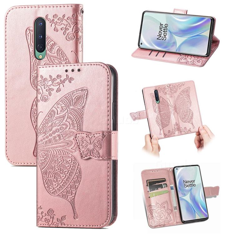Embossing Mandala Flower Butterfly Leather Wallet Case for OnePlus 8 - Rose Gold