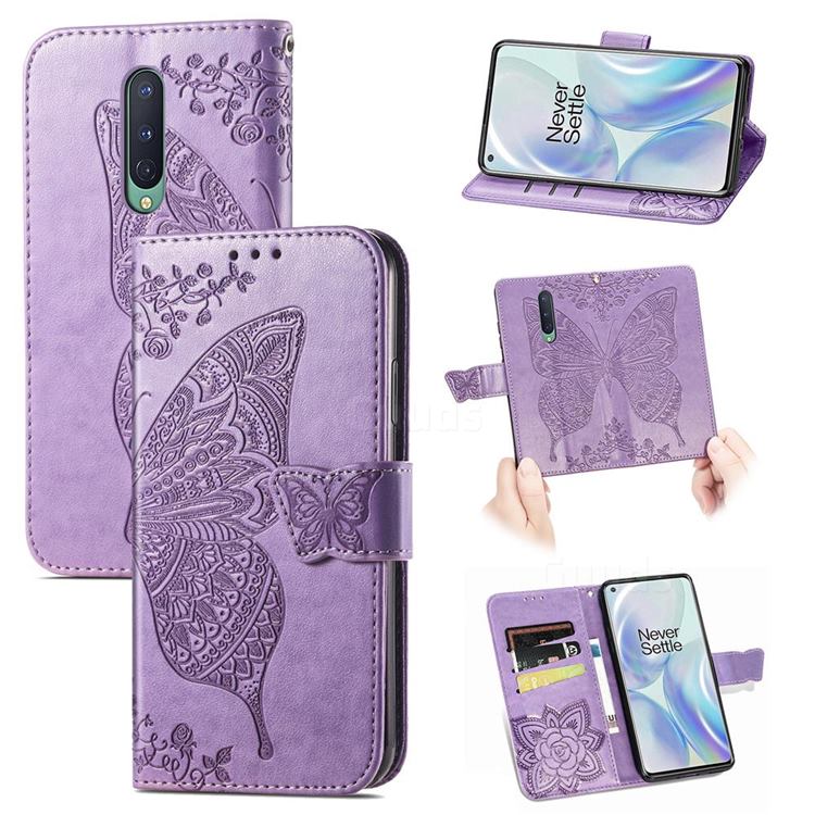 Embossing Mandala Flower Butterfly Leather Wallet Case for OnePlus 8 - Light Purple