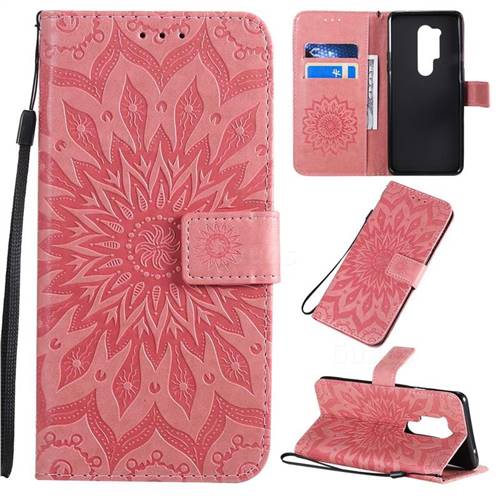Embossing Sunflower Leather Wallet Case for OnePlus 8 Pro - Pink