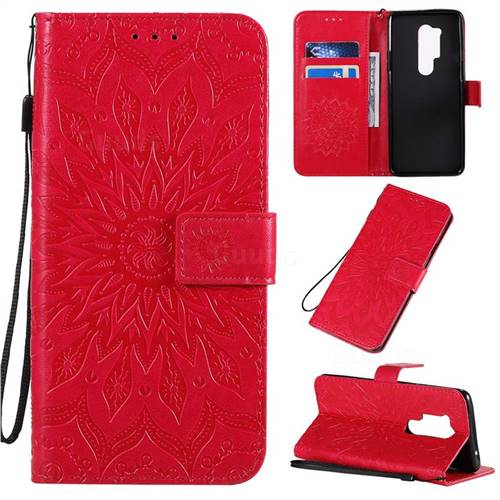 Embossing Sunflower Leather Wallet Case for OnePlus 8 Pro - Red